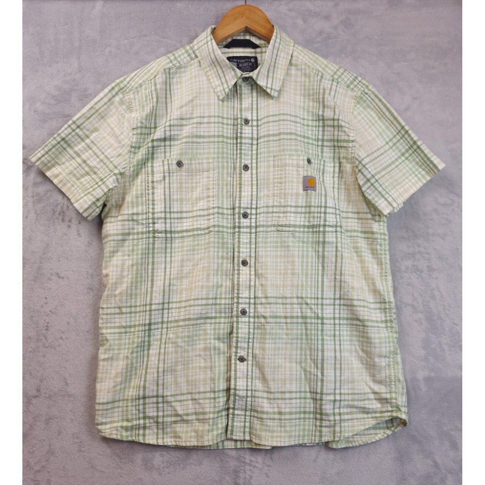 Carhartt Rugged Flex Relaxed Fit Plaid Shirt Men Large Green Double Chest Pocket